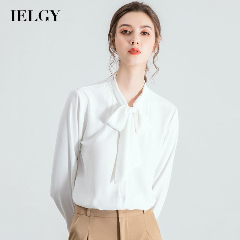 Áo sơ mi IELGY vải voan tay dài dáng rộng phối nơ thời trang cho nữ
