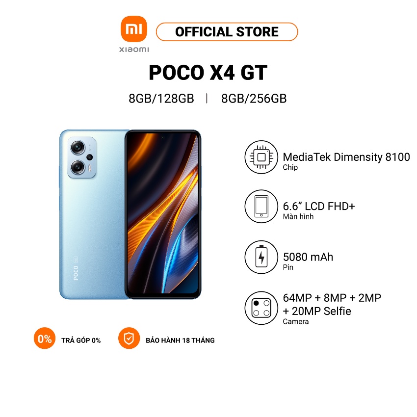 Điện thoại XIAOMI POCO X4 GT 8+128GB/8+256GB | MediaTek Dimensity 8100 | Sạc nhanh 67W