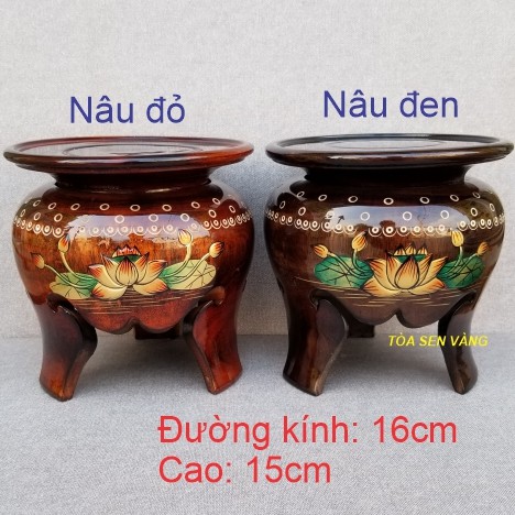 Đôn gỗ thờ - Đế gỗ 3 chân, đường kính 16cm, cao 15cm - Màu nâu đen, nâu đỏ