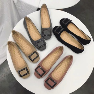 (ORDER) Giày búp bê da lộn khoá vuông 35-44