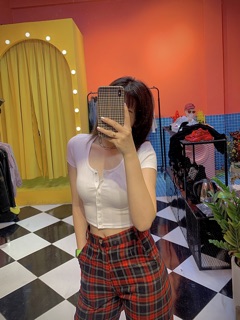 2101 - Áo croptop khuy bấm trước