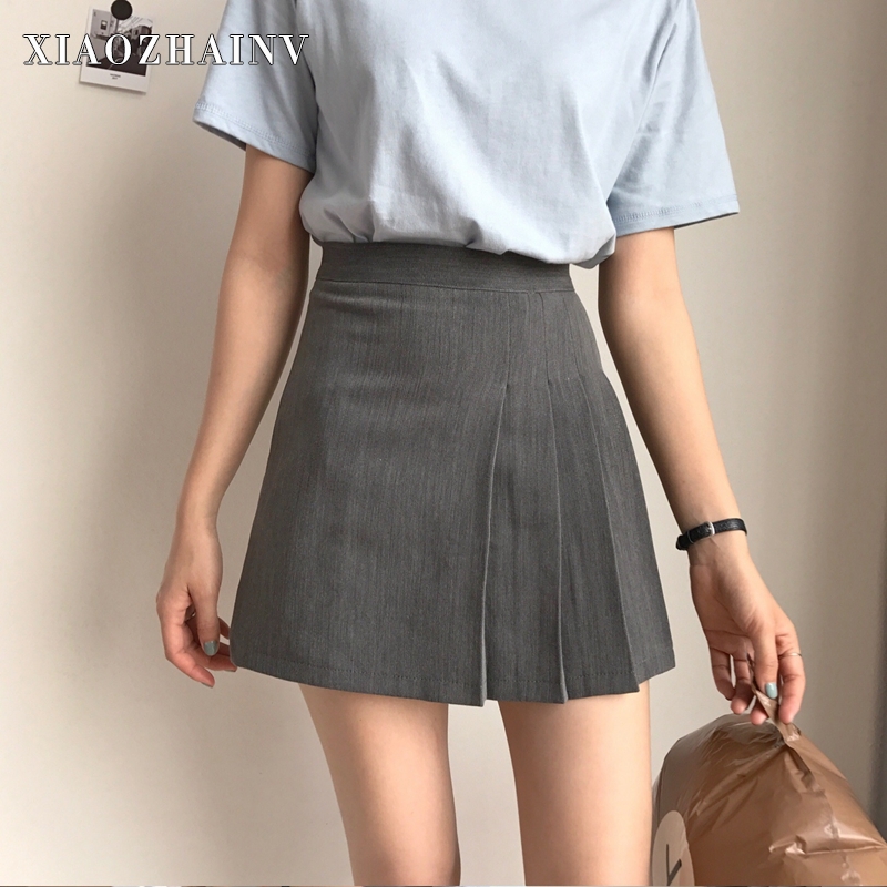 Xiaozhainv Chân Váy Chữ A Xếp Ly Màu Xám Phong Cách Ulzzang Hàn Quốc Cho Nữ | BigBuy360 - bigbuy360.vn