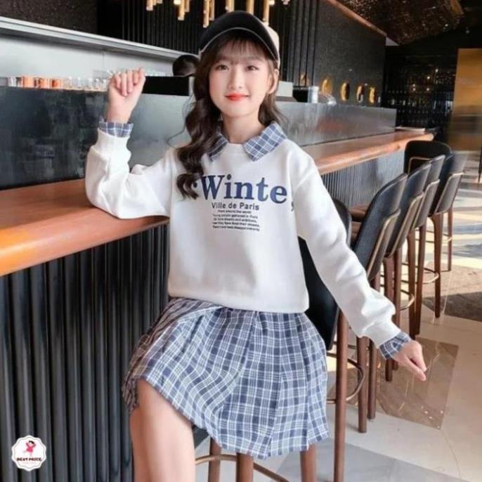 Váy đầm xòe, tay dài mùa thu đông cho bé gái 7 8 9 10 11 12 tuổi☑️ size đại 25kg 30kg 35kg 40kg
