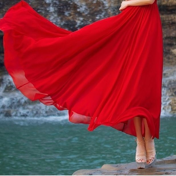 [M &amp; E] Chân Váy Voan Dài Dáng Chữ a Ba Lớp Viền Viền Thời Trang Xuân Hè Mới Đi Biển Thần Tiên Dan