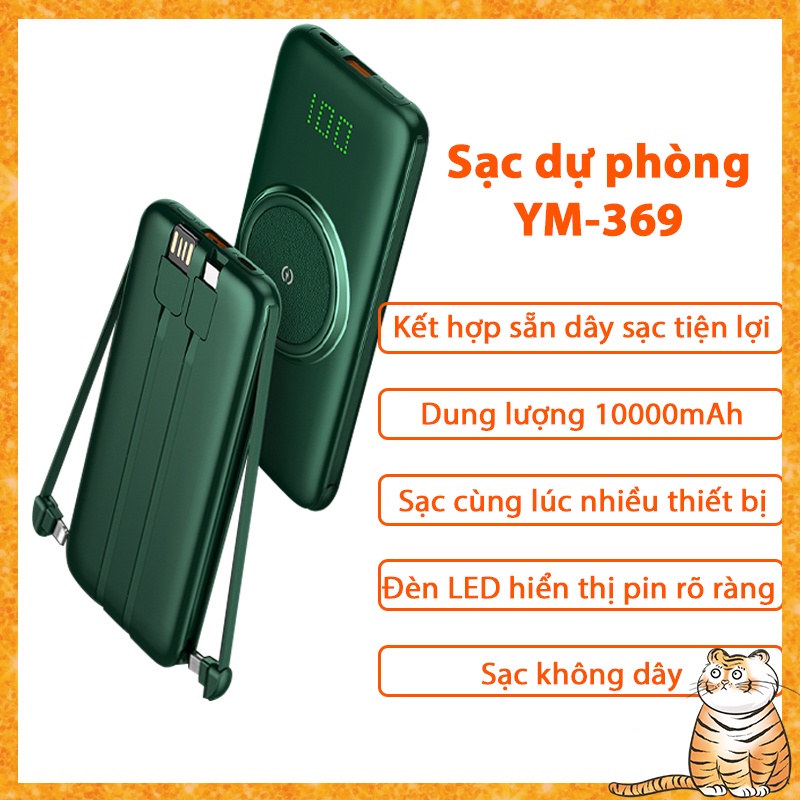 Sạc dự phòng 10000mAh tích hợp sạc không dây, sạc cùng lúc nhiều thiết bị, thiết kế nhỏ gọn mỏng nhẹ - KBY-3