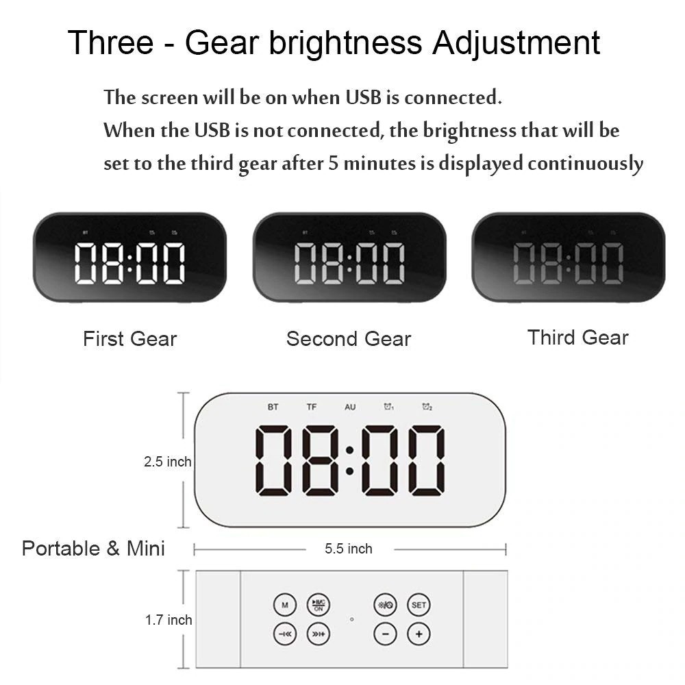 Loa Bluetooth 5.0 đồng hồ báo thức có đèn LED