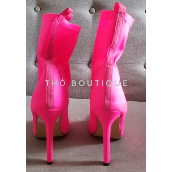 Giày bốt cao gót CRISTIAN SIRIANO vải thun co dãn mũi nhọn hở hồng sen mi nơ 11cm size 36-37