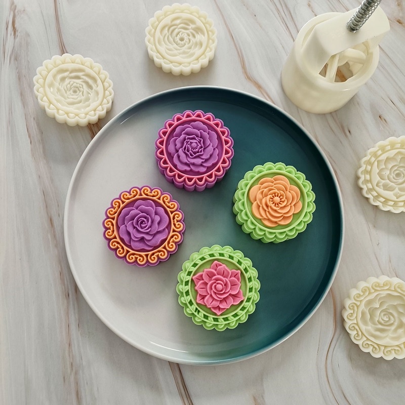 Khuôn trung thu lò xo 4 mặt hoa hồng mẫu 277