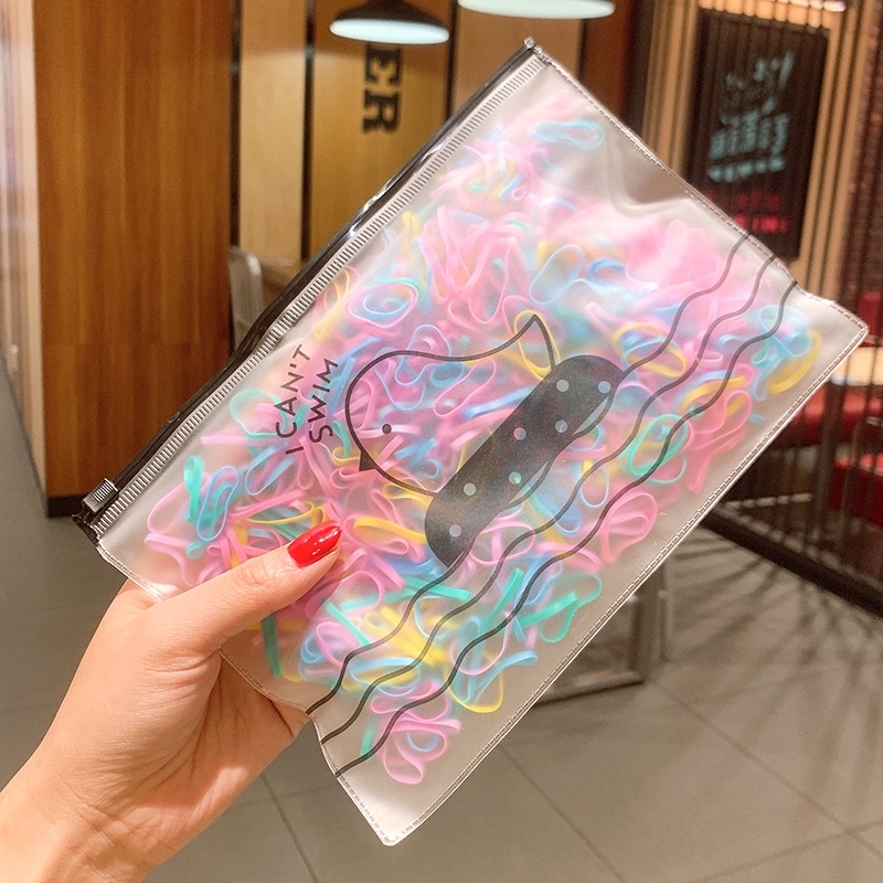 Túi zip 500 dây thun cột tóc/chun buộc tóc cao su nhiều màu cho bé gái có dây kéo tiện lợi dùng cả năm