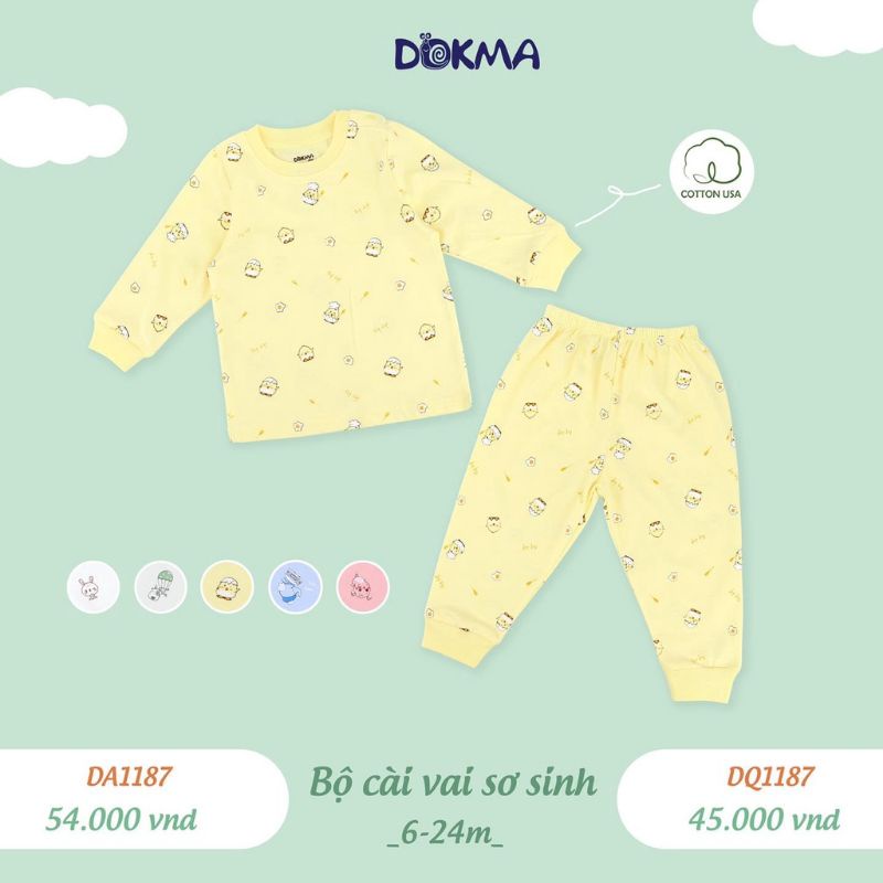 Bộ dài tay cài vai Dokma chất cotton 6-24M