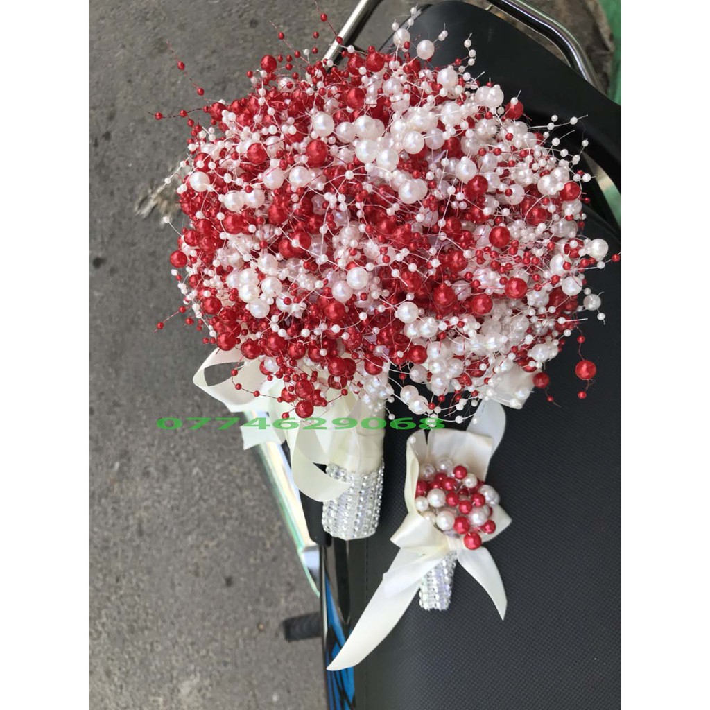 Hoa cầm tay cô dâu từ hạt châu cao cấp 013