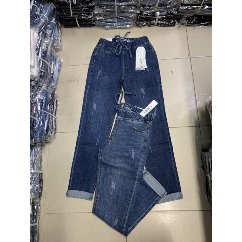 Quần jeans lưng thun xước nhẹ