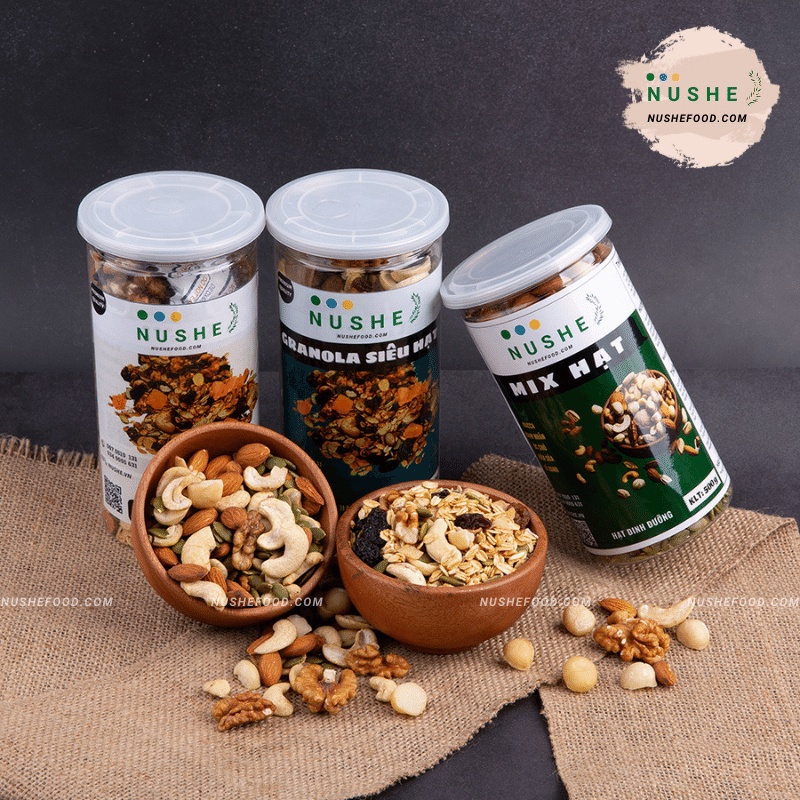 COMBO NUSHE 500gr/1 hộp, NUSHEFOOD, Combo Gồm Granola 50% Yến Mạch, Granola Siêu Hạt, Mix Hạt, Giảm Cân Healthy