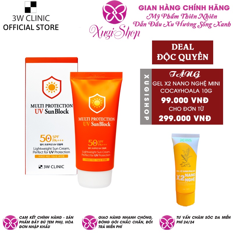 Kem chống nắng SPF50 Multi Protection Uv Sun Block 3W Clinic Hàn Quốc 70ml