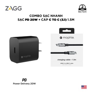 Combo sạc nhanh Mophie Power Delivery 20W USB-C và cáp USB-C to USB-C (3.1) Mophie 1.5M