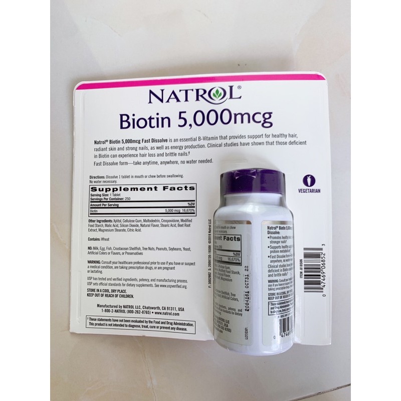 Viên uống Natrol Biotin 5000mcg 250 viên