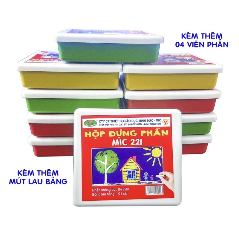 Hộp đựng phấn MIC 2 ngăn kèm phấn và giẻ lau bảng