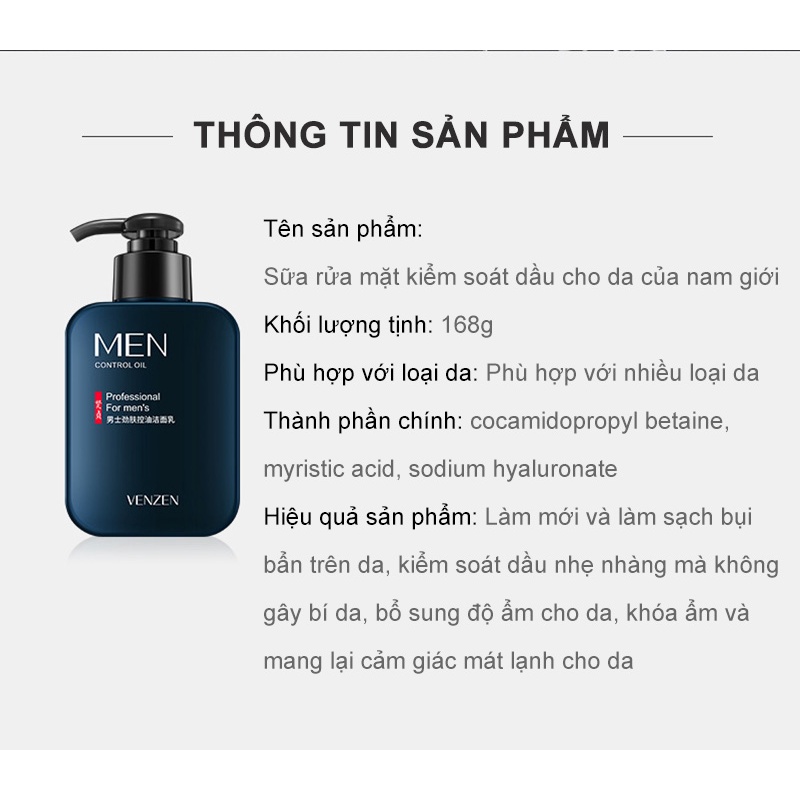 Sữa Rửa Mặt Tạo Bọt Cho Nam Chính Hãng Ngừa Mụn, Nhờn, Dầu &amp; Làm Sạch Da 168g-Sữa rửa mặt nam VEZE-URBFZ-KY