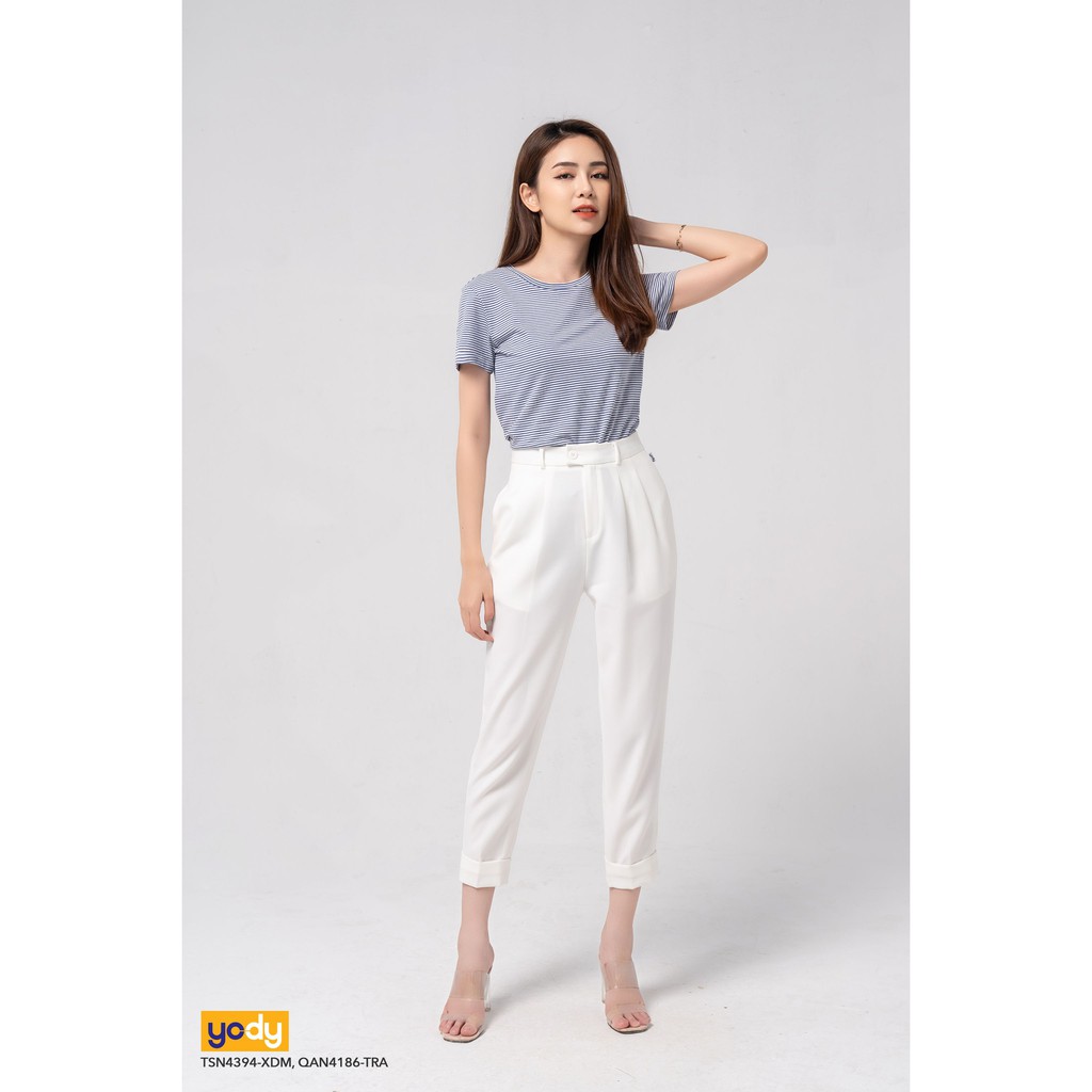 Áo Thun Nữ Kẻ YODY Ôm Body Cổ Tròn Chất Liệu 100% Cotton TSN4394