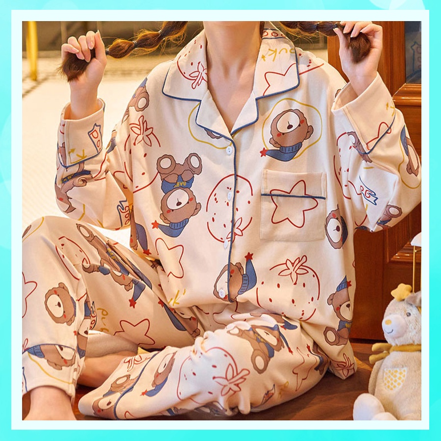 Đồ ngủ nữ pijama mặc nhà tiểu thư tay dài bigsize cao cấp họa tiết dễ thương chất thô hàn mềm mại PJMDAII04