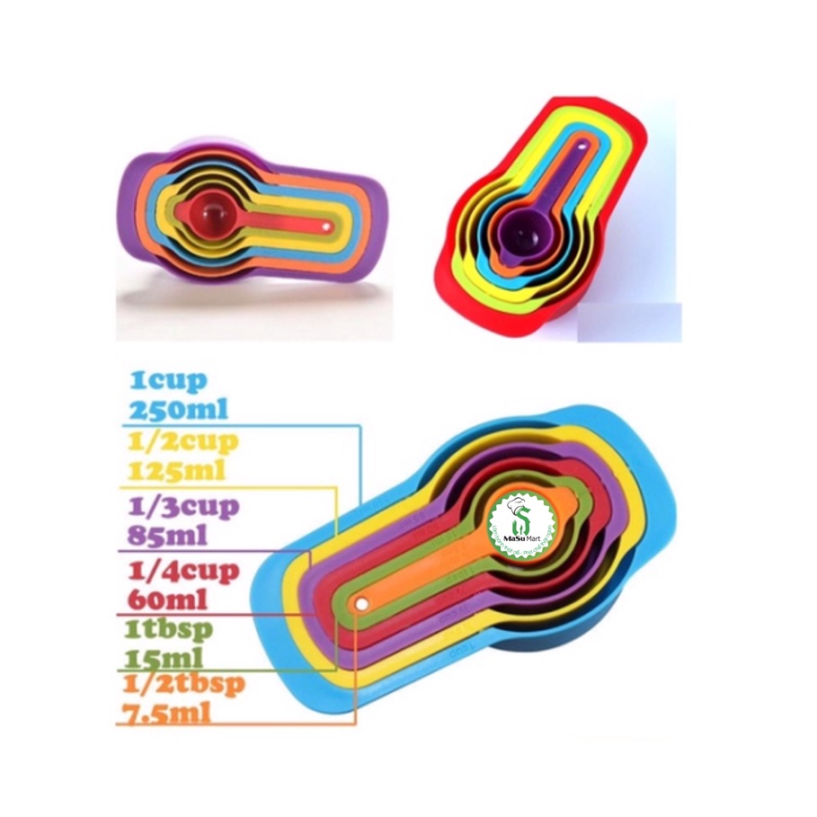 Bộ 6 thìa đong nhựa màu sắc (cup,tsp,ml),cắp đong ml, cân đo ml nước, sữa,đường