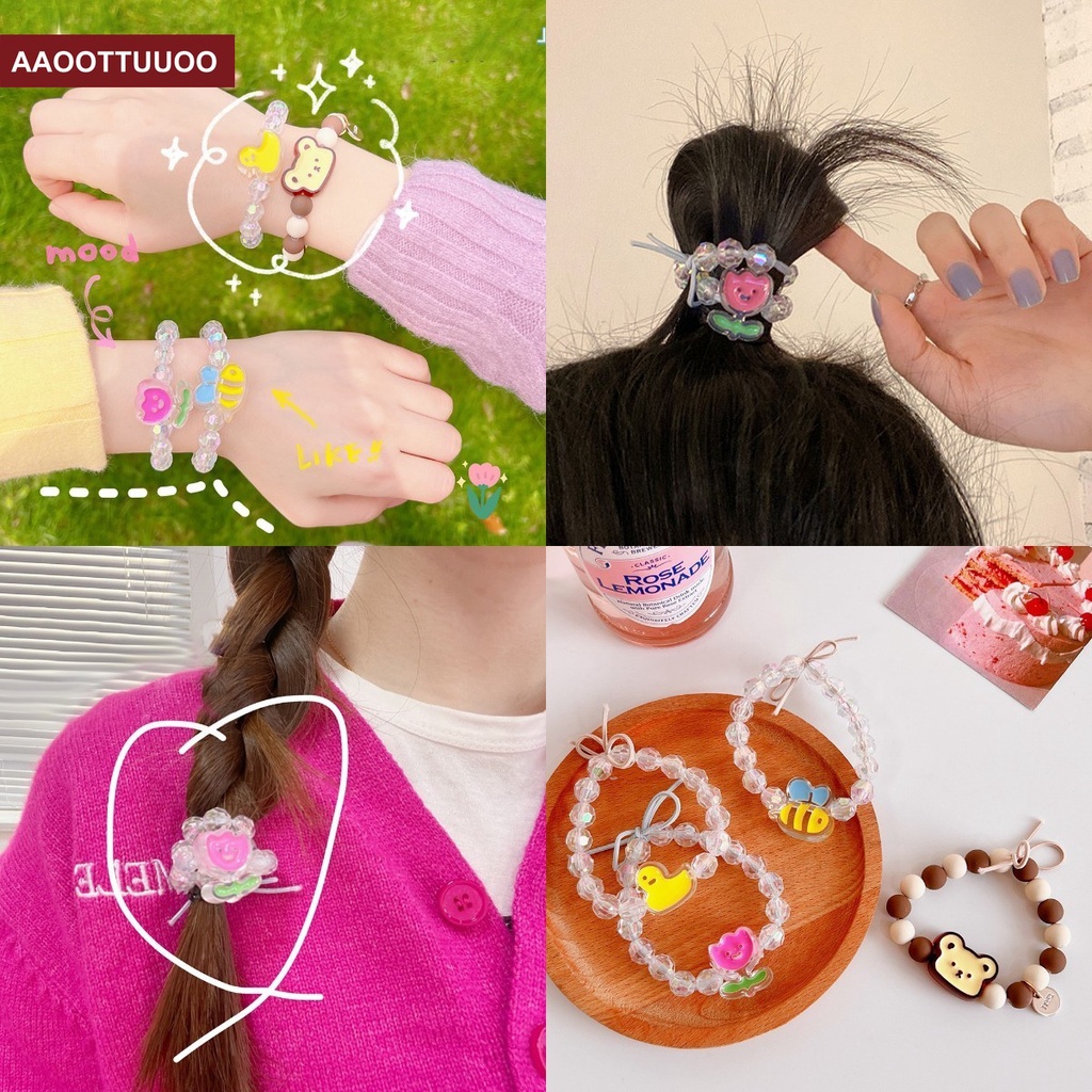 Dây Buộc Tóc Cao Su Đính Hạt Hình Hoạt Hình Dễ Thương