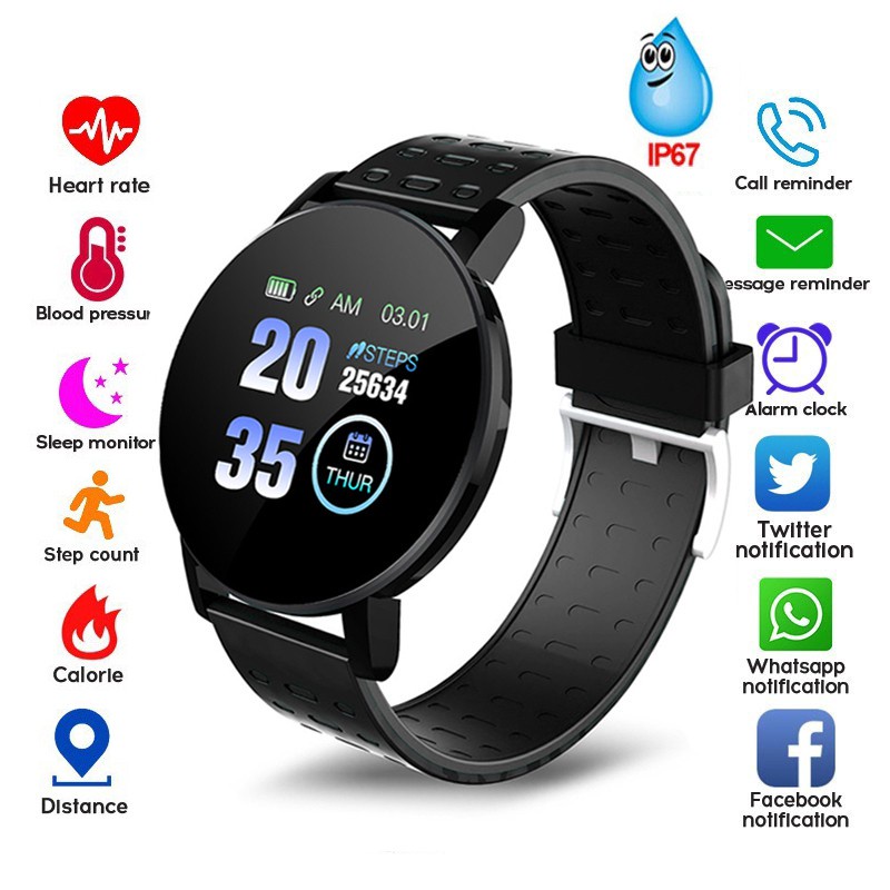 Đồng Hồ Thông Minh IP67 119 plus Chống Thấm Nước IP67 Theo Dõi Nhịp Tim Kết Nối Bluetooth PK 116 plus Y68 D18