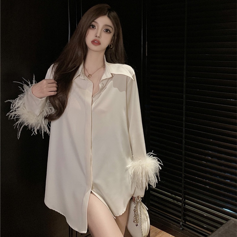 Áo Sơ Mi Dài Tay Vải Satin Thời Trang Mùa Hè Quyến Rũ Cho Nữ