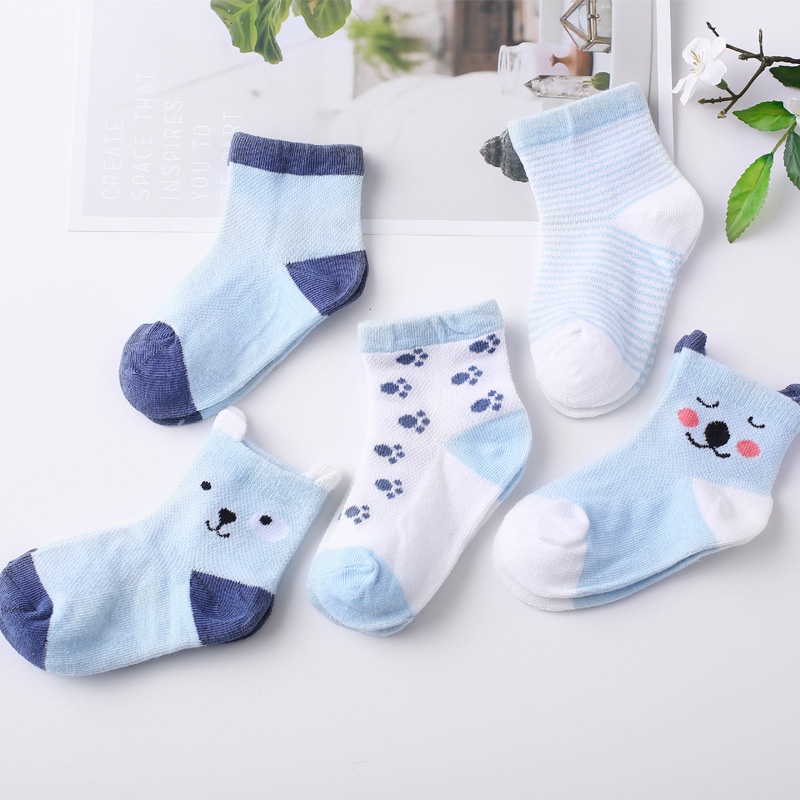 Set 5 đôi tất LAKUDO cổ dài điều hòa chất cotton co giãn mềm mại và ấm áp cho bé TTE12