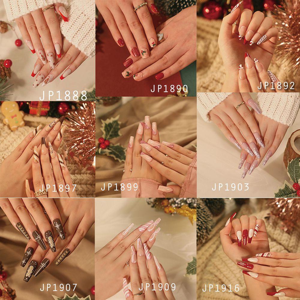 Bộ 24 Móng Tay Giả Hình Người Tuyết / Bánh Gừng / Hoa Tuyết