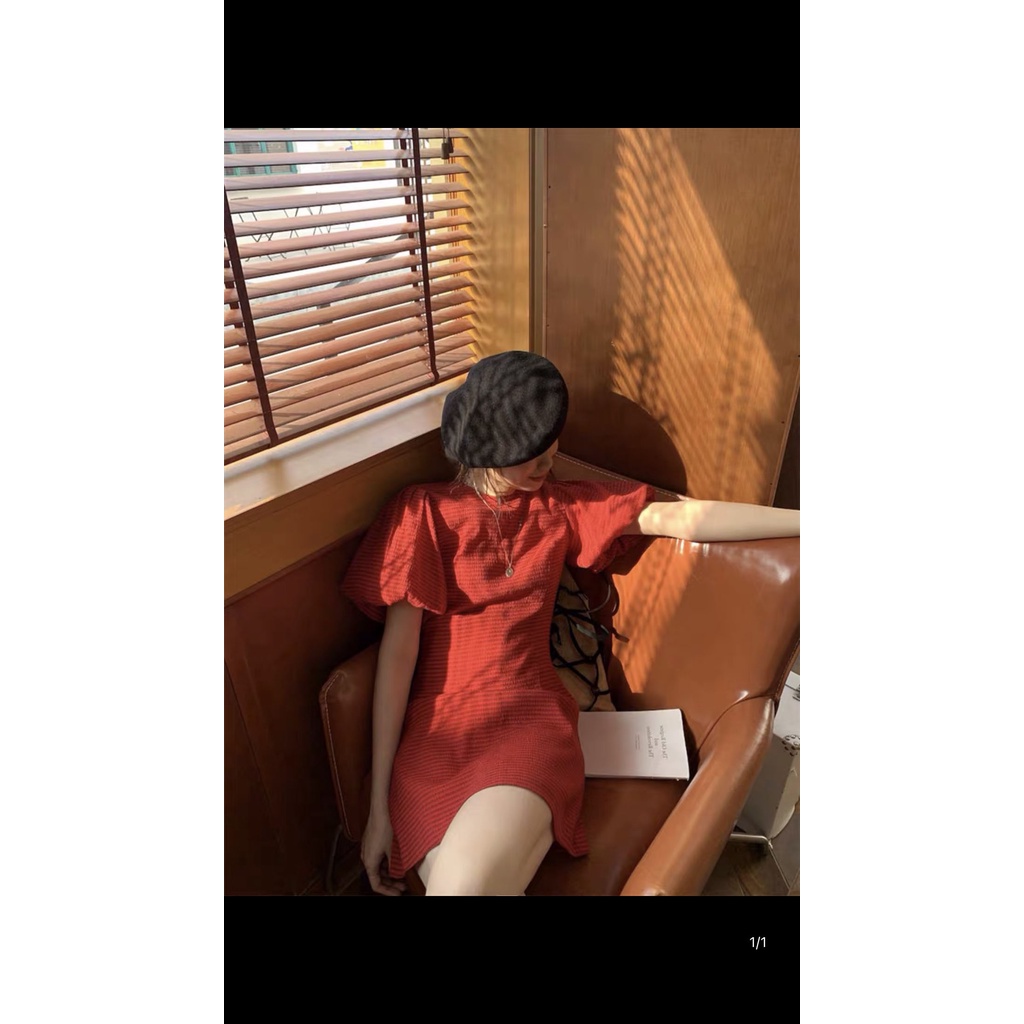 Đầm thun gấn tay phồng