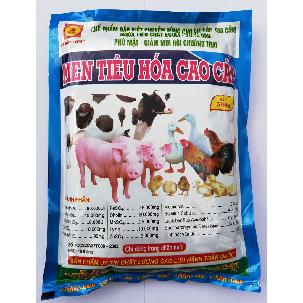 500g Men tiêu hóa cao cấp chuyên dùng cho gia súc, gia cầm, trâu, bò, dê, cừu, gà chọi, gà đá, chim cảnh