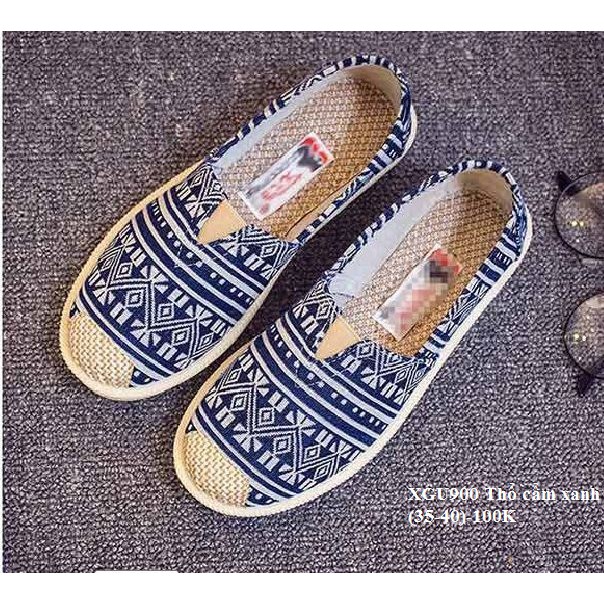 XGU597 Giày slipon vải mũi họa tiết giả cói xinh xắn | BigBuy360 - bigbuy360.vn