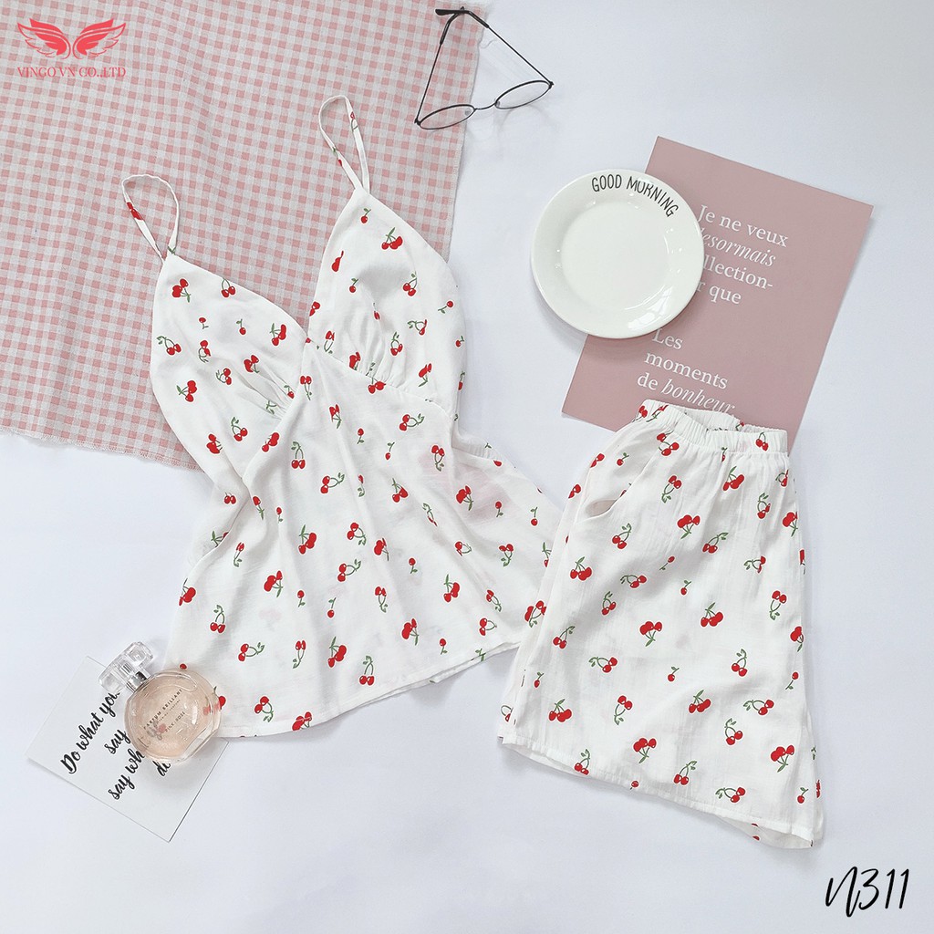 VINGO Đồ Bộ Nữ Mặc Nhà Nữ Chất Tơ Đũi Mềm Mát Áo 2 Dây Quần Cộc Trẻ Trung N311 VNGO | BigBuy360 - bigbuy360.vn
