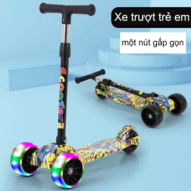 Xe Scooter Cho Bé Xe Trượt Scooter 3 Bánh Gấp Gọn Có Đèn Led Phát Sáng cao cấp chịu tải trọng 50kg cho bé từ 3-8 tuổi