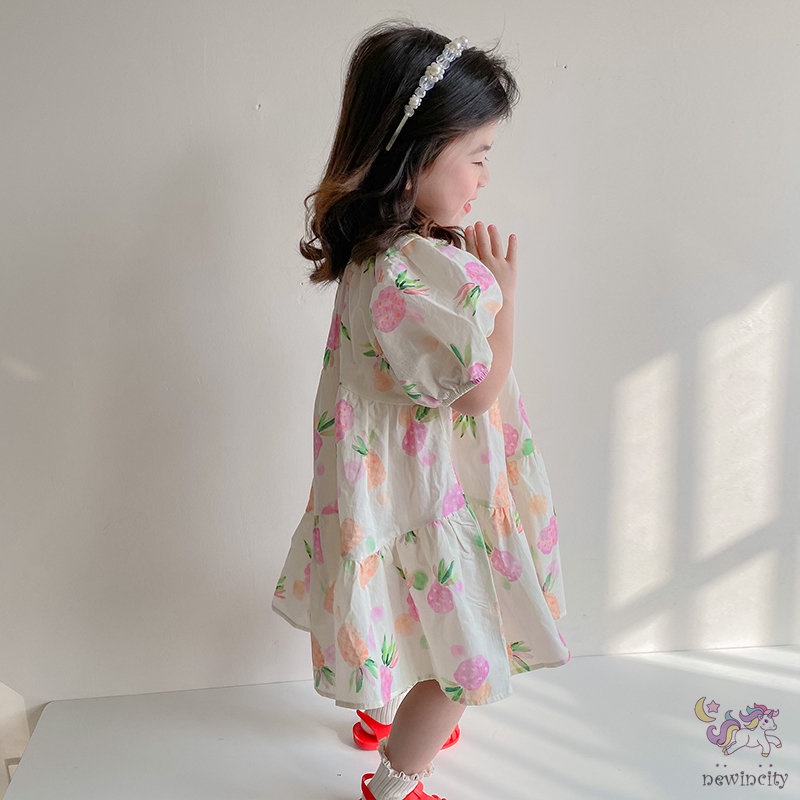 Đầm Công Chúa Tay Phồng In Hoa Dễ Thương Phong Cách Hàn Quốc Cho Bé Gái