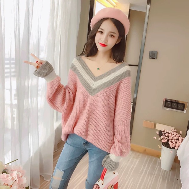 [Order] Áo len cổ V dáng rộng
