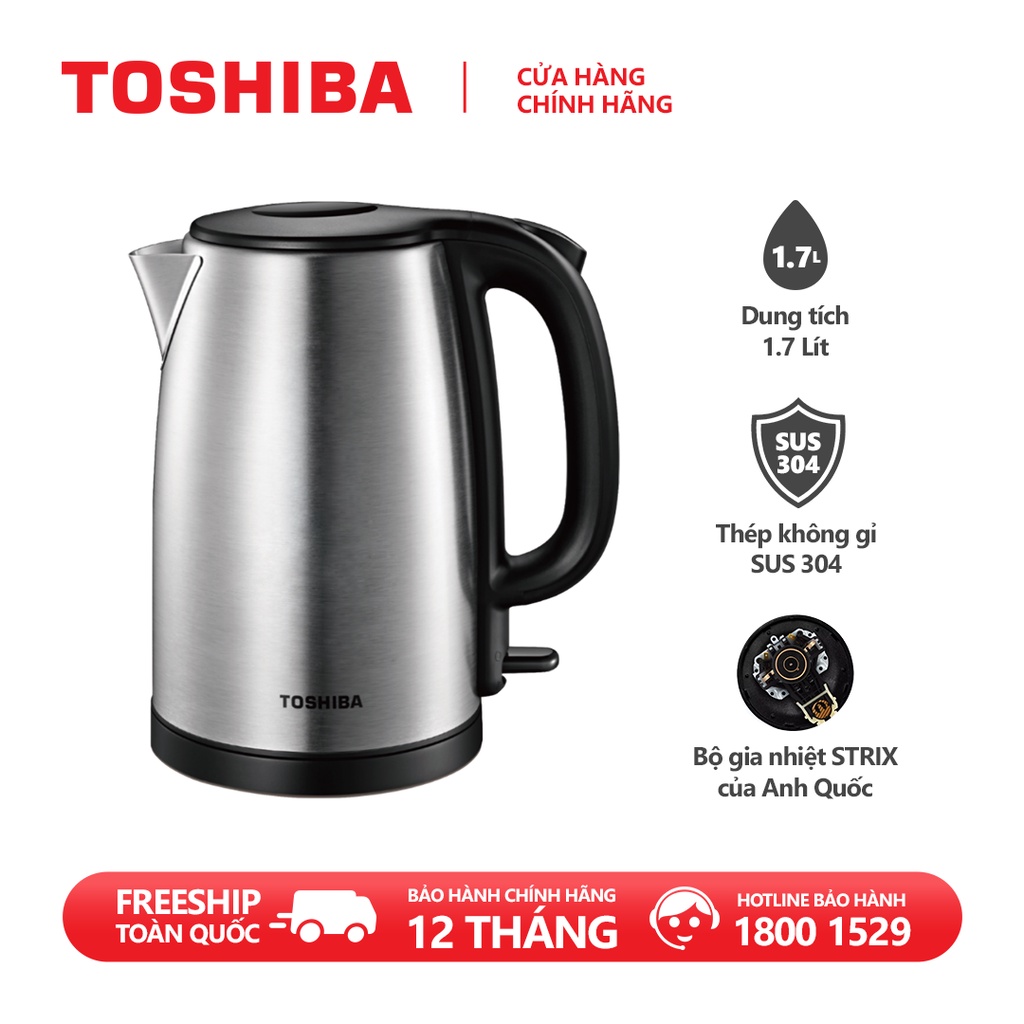 Bình đun siêu tốc Toshiba KT-17SH2NV - 1.7L - Inox 304 - Hàng chính hãng, bảo hành 12 tháng, chất lượng Nhật Bản