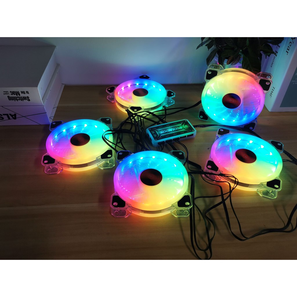 [CƠN LỐC] Fan CoolMoon K5 LED RGB nháy theo nhạc - 366 Hiệu Ứng - Đồng bộ led qua Hub