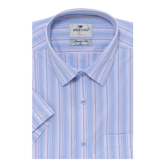 Áo sơ mi nam ngắn tay Aristino  sợi sồi mềm mát tà bằng regular ASS011S8