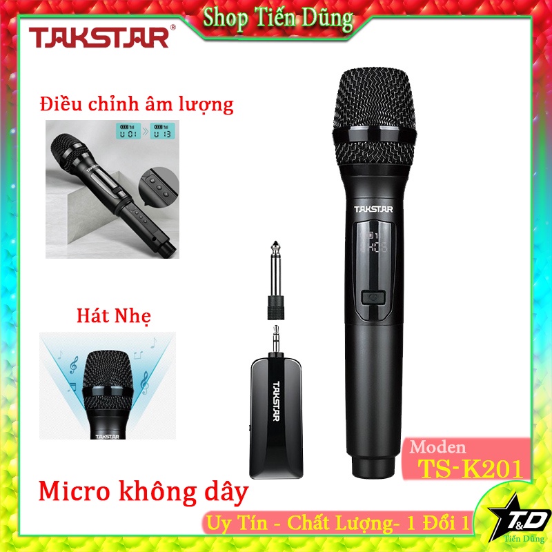 Mic Không Dây Đa Năng Cao Cấp Takstar TS K201 Ưu Điểm Chống Hú Bắt Xa Nhỏ Gọn Tặng Chống Lăn và Pin