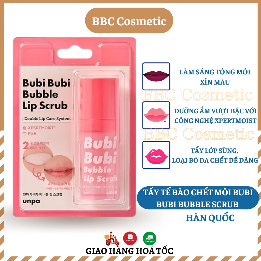 Tẩy Tế Bào Chết Sủi Bọt Bubi Bubi Bubble Lip Scrub Unpa Hàn Quốc Loại Bỏ Da Chết Lớp Trang Điểm Sắc Tố-BBC Cosmetic