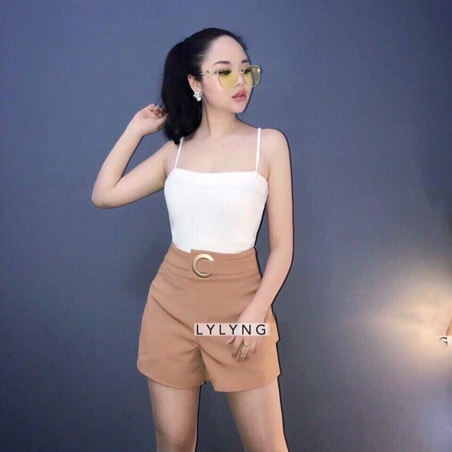 Quần short nữ cạp cao đai tròn cá tính cao cấp Q019