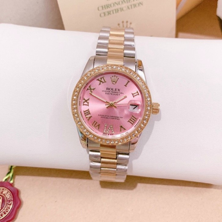 Đồng hồ nữ Rolex viền đá, mặt số la mã đính đá, hàng full box, thẻ bảo hành 12 tháng
