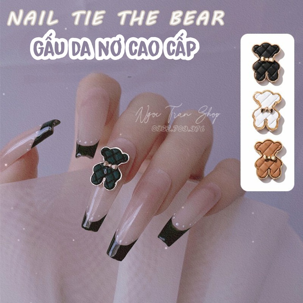 Charm Gấu Da Nơ Cao Cấp Đính Móng