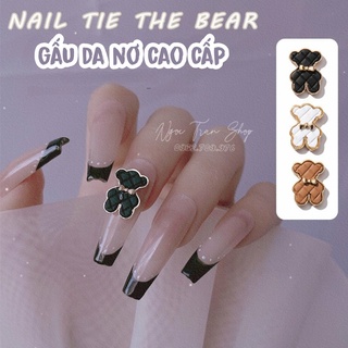 Charm gấu da nơ cao cấp đính móng