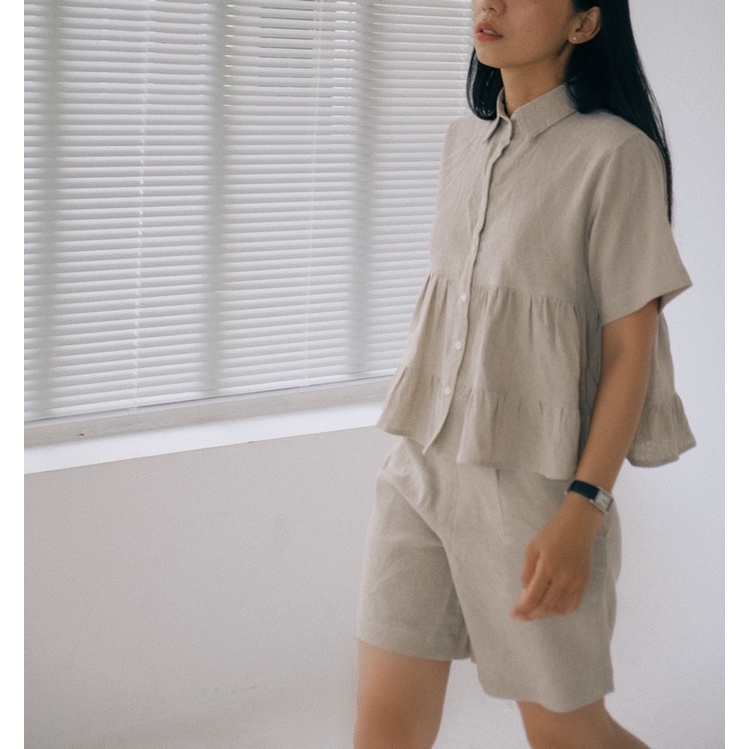 ÁO KIỂU LINEN TAY NGẮN, QUẦN SHORT LINEN - SUMMER SHORTS