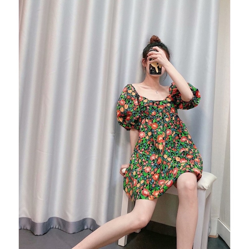 đầm baby doll hoa nhí tay phồng chị nào bầu bì bon chen mua em tặng thêm short bầu bao chất lượng ạ