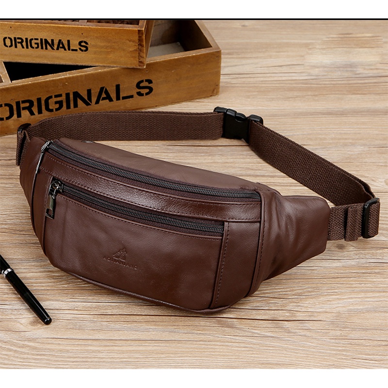 Túi Đeo Hông / Chéo Ngực Bằng Da Bò Chống Thấm Nước / Mòn Đa Năng Thời Trang Cho Nam