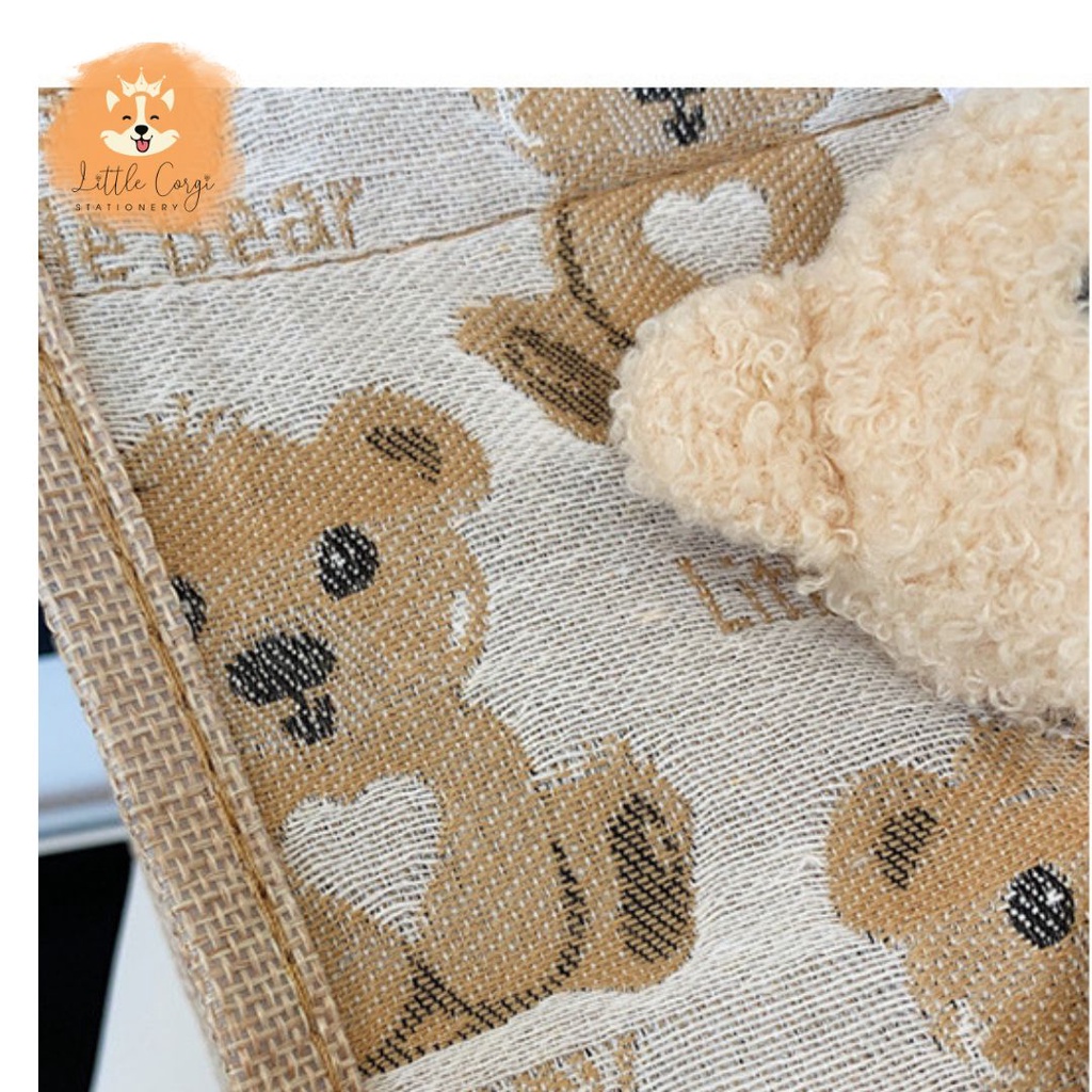 Túi xách vải bố hình gấu nhiều màu lựa chọn - Túi cói mini gấu bông hàng đẹp